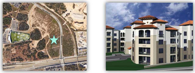 An arial map and a building design