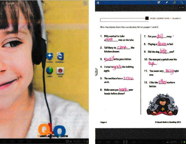 Mobile screens showing a female remote tutor and an app screen