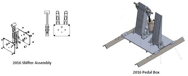 Mechanical drawing of shifter assembly and pedal box