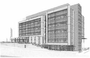 Exterior rendering of the HSC Interdisciplinary Research Building
