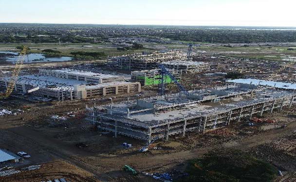 Aerial view of the bulding under construction