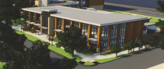 Exterior rendering of the dining hall