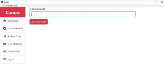 Screenshot of the Carnac app prompting user to enter name of a subreddit