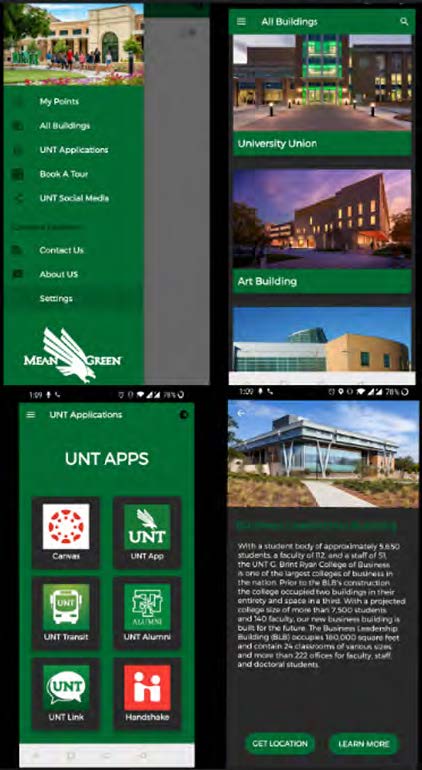 Four different screenshots of the app