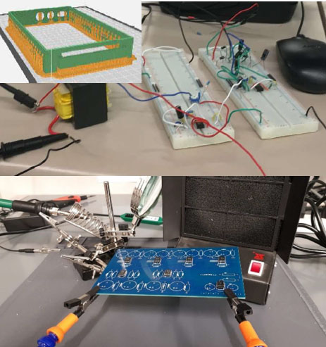 Photo of electronics on a breadboard a PCB board