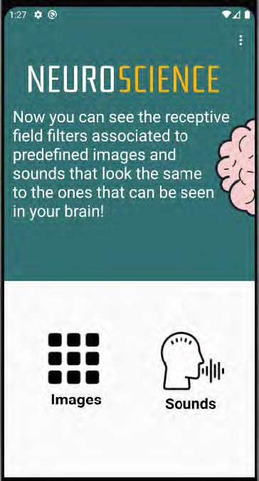 Phone screenshot of the app page showing text "Neuroscience" with Images and Sounds icon and text at the bottom