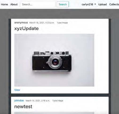Screenshot of the website with an image of a classic camera