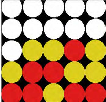 Pattern of white circles then yellow and red ones