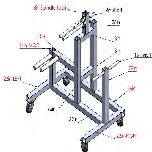 Render of the roller with measurements labelled