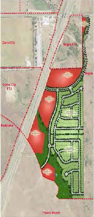 Map of the area with markings showing different kinds of lots