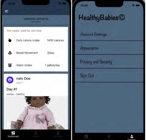 Two mobile screenshots with a diet page on the left and a settings page on the right
