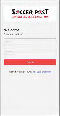 Phone screenshot of Soccer Post welcome page with login boxes