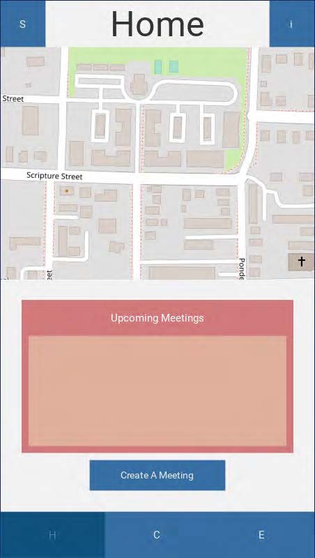 Phone screenshot showing a map at top and upcoming meeting box at bottom