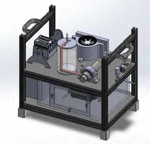 Render of the system mounted on a two layer bench