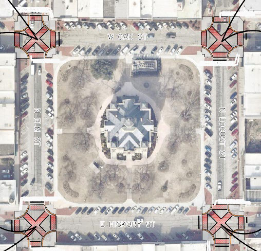 Denton Square view from top with 4 corners marked