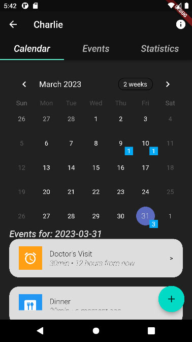 Phone screenshot showing calendar