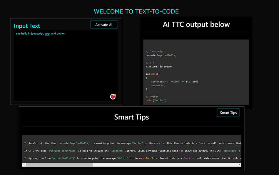 Screenshot showing input text box on the left and code box on the right