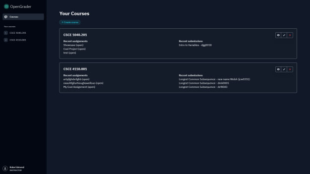 Screenshot of the Your Courses