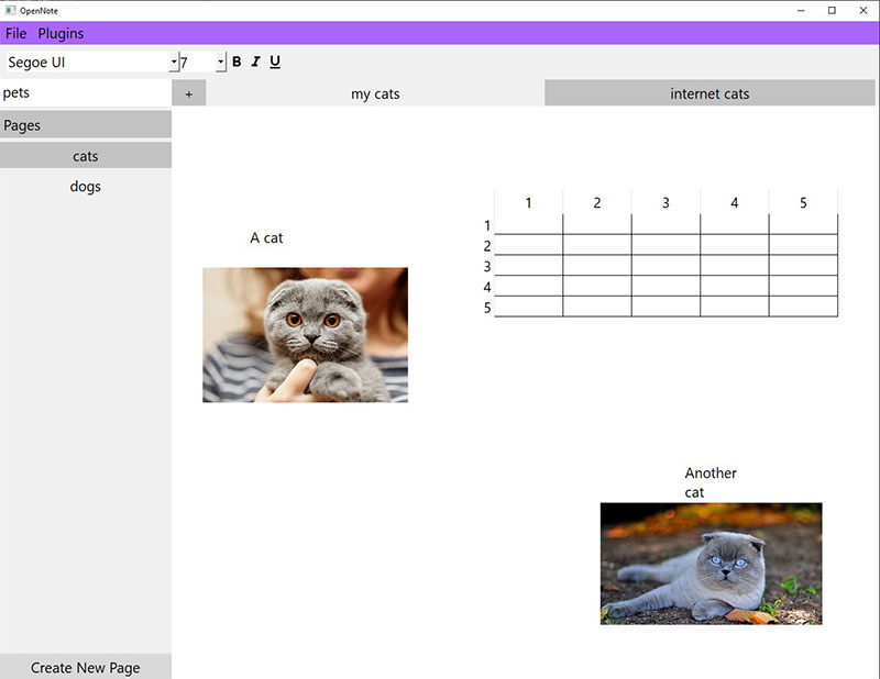Screenshot with two cat photos and an empty table