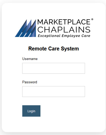 Screenshot of the Remote Care System login page