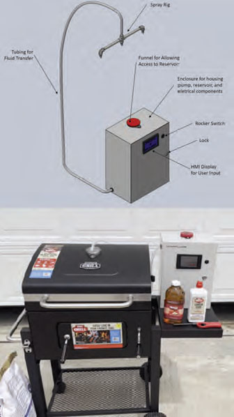 Drawing at top and photo at bottom of the spritzing system