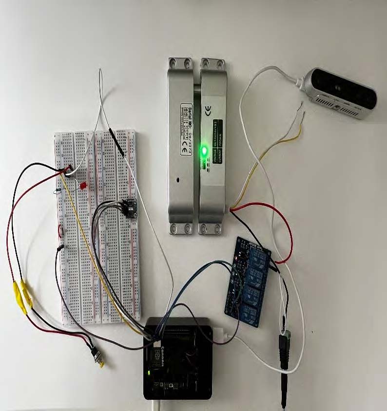 Image of a door slide connected with electrical components