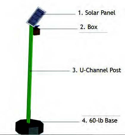 Drawing of the parking meter post with a solar panel and a box