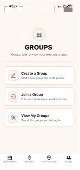 Phone screenshot of the Groups page