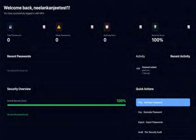 Screenshot of the application dashboard