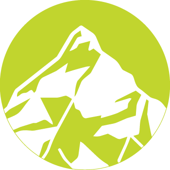 An icon with a mountain peak on green background