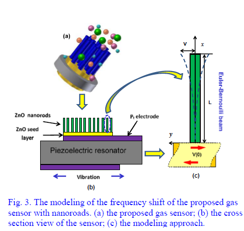 Modeling of frequency shift of proposed gas sensor with nanoroads