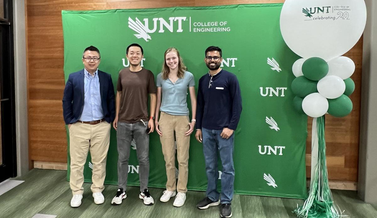 Group picture in FA23 (from left to right): Dr. Zheng, Dian Li, Sydney Fields, Deepak Pillai