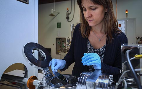 Diana Berman works with tribology machinery