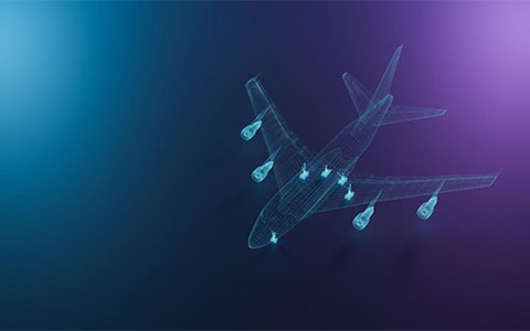 An airplane on blue / purple background