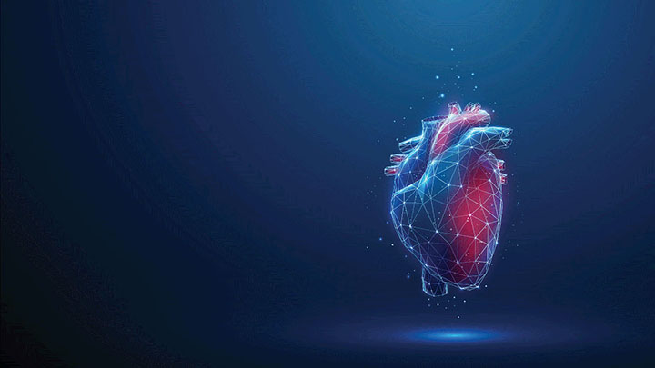 Simulated heart on dark blue background