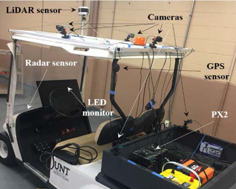 Golf cart with installed sensors