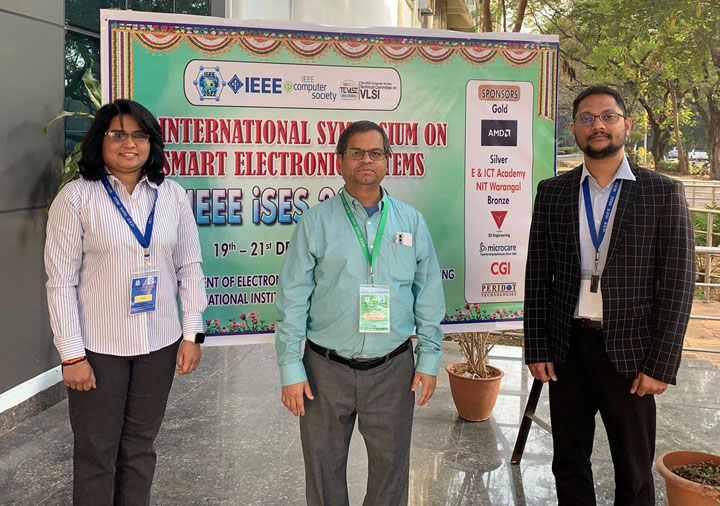 Ph. D. Candidates Seema Aarella and Anand Bapatla with Professor Saraju Mohanty at IEEE-iSES 2022